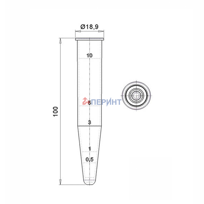 Пробирка коническая 10 мл, 16×100 мм